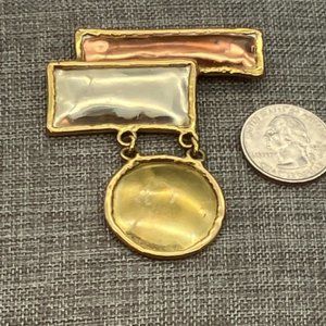 Retro 80s Pin Brooch Silver Copper Rectangle Gold Circle Dangle Duran Duran